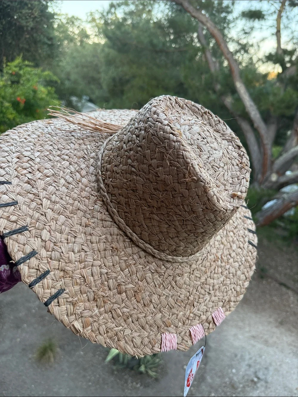 NWT Sun Hat Brown Tan Straw 100% paper hand Stitched details OS rancher floppy